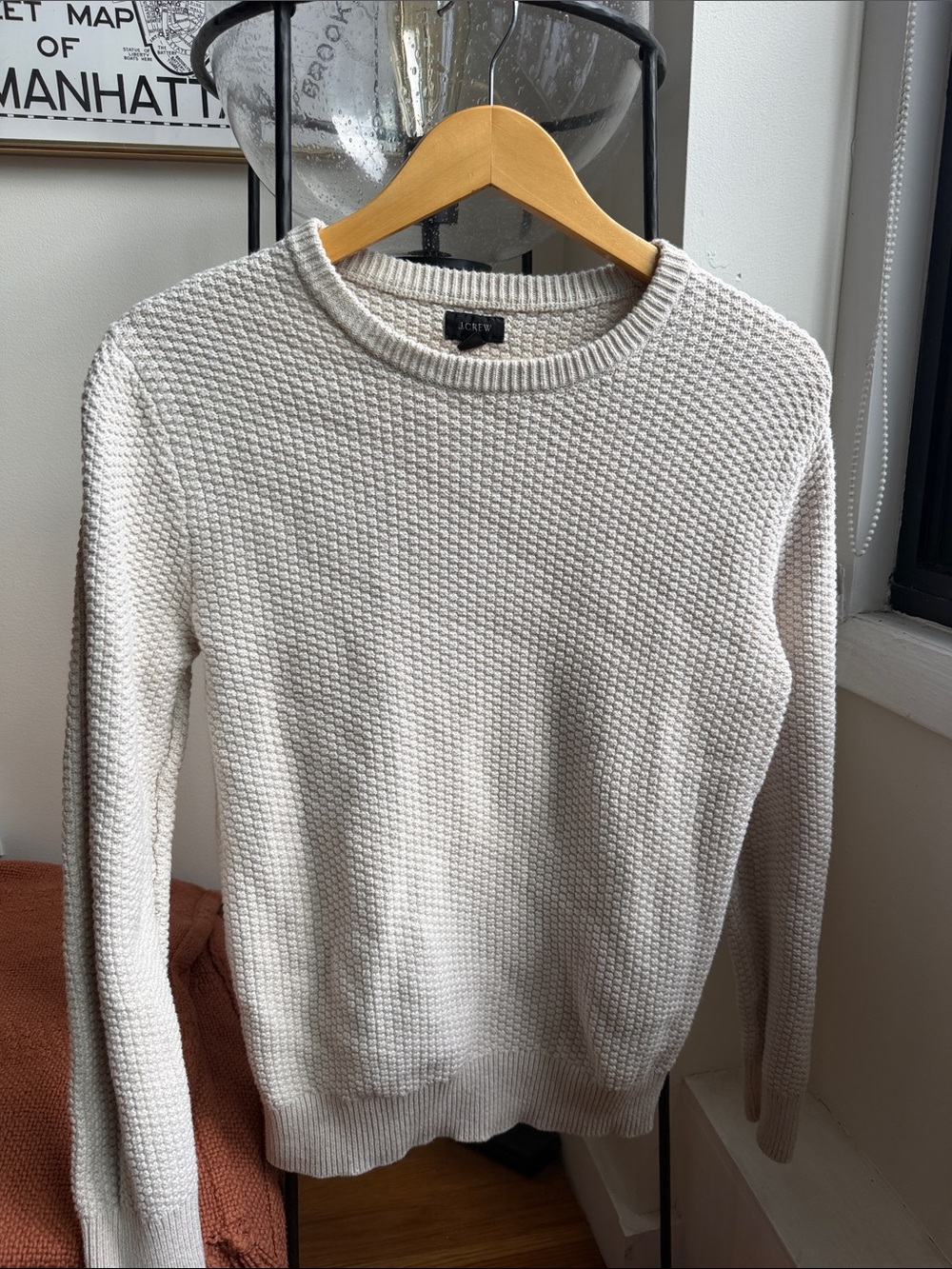 J. Crew Cream Waffle-Knit Crewneck Sweater